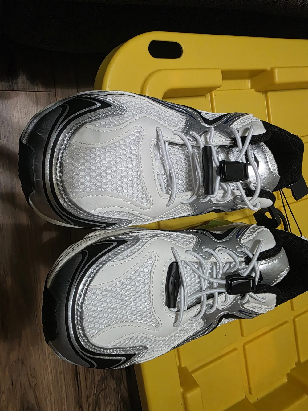 Avia White and Black Athletic Sneakers with Blue Accents